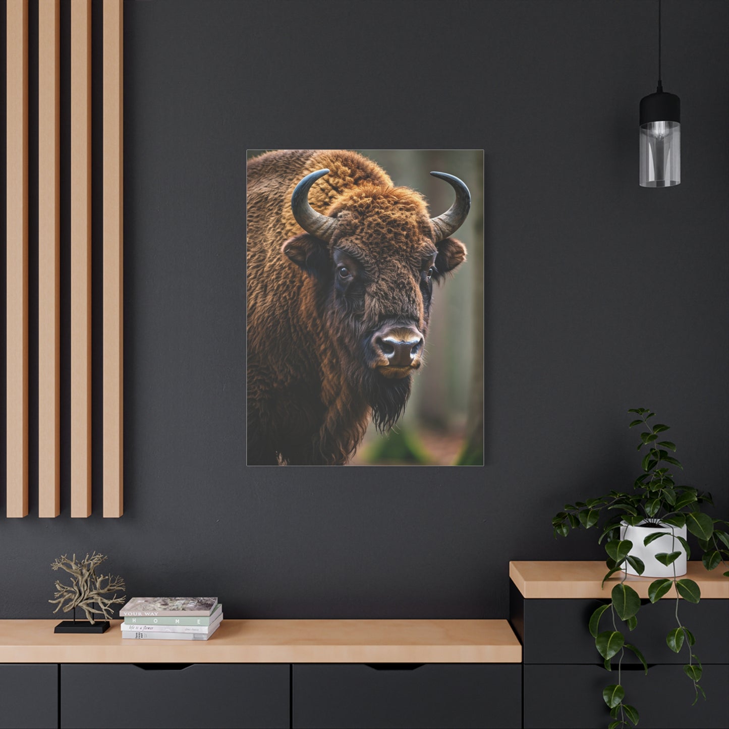 Wood Bison Close-Up with Soft Forest Backdrop Wall Art & Canvas Print