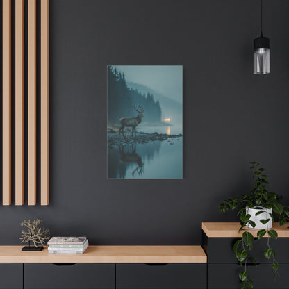 Blue Hour Lakeside Stag Reflection Wall Art & Canvas Print