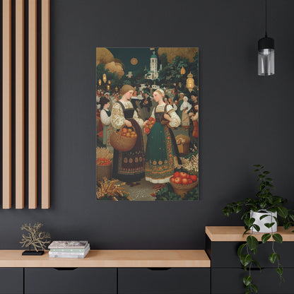 Village Harvest Festival Folk Scene Wall Art & Canvas Print
