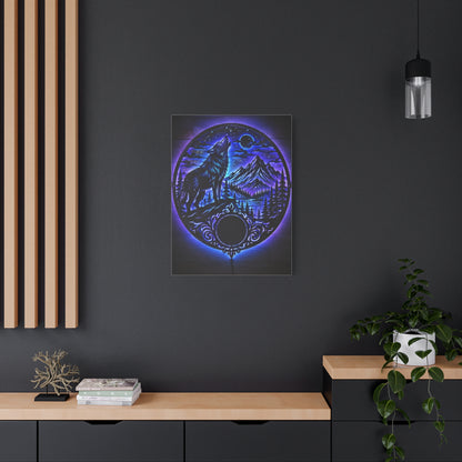 LED Mountain Wolf Night Circle Scene Wall Art & Canvas Print