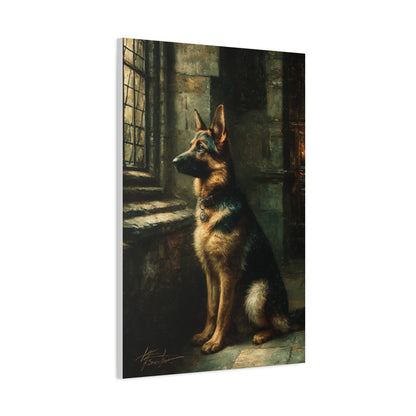 German Shepherd by Window Wall Art & Canvas Print