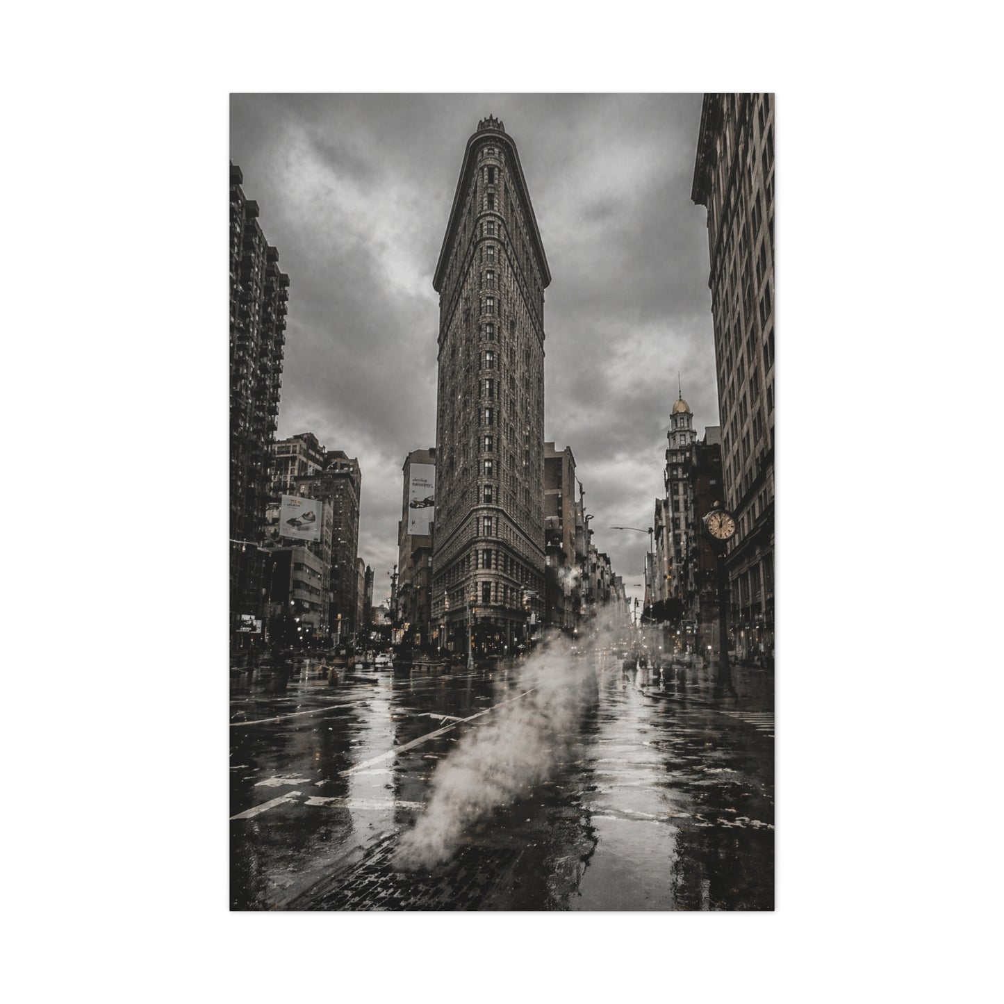 Flatiron Building Rainy Noir Wall Art & Canvas Print