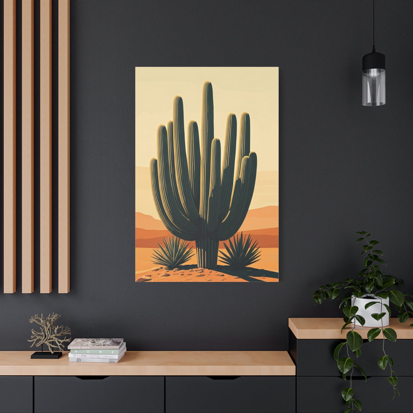 Golden Desert Saguaro Illustration Wall Art & Canvas Prints