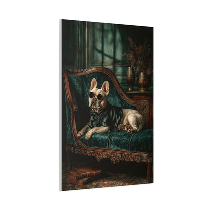 French Bulldog on Emerald Velvet Chaise Wall Art & Canvas Print
