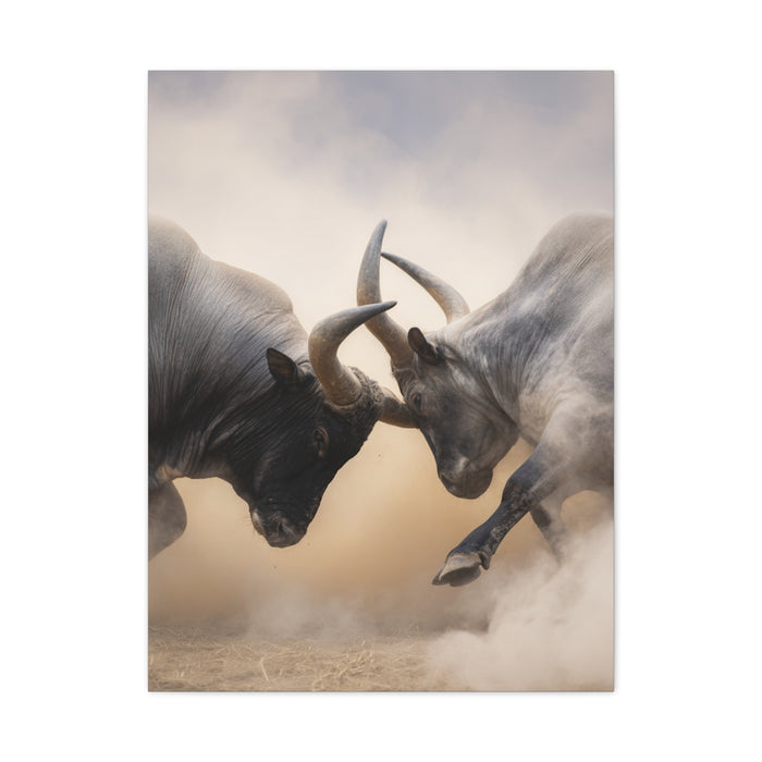 Bulls Clashing Horns Dramatic Wildlife Wall Art & Canvas Print