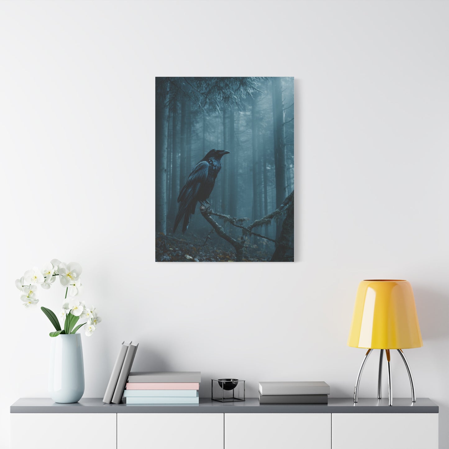 Raven in Twilight Pine Forest Wall Art & Canvas Print