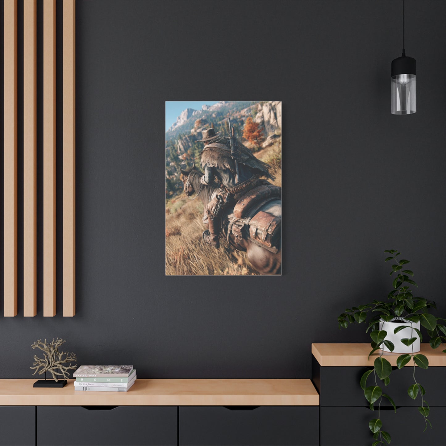 Cowboy Riding Through Mountain Canyon Wall Art & Canvas Print
