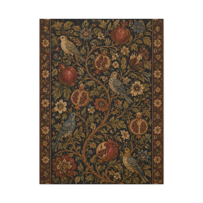 Dark Botanical Pomegranate Heritage Textile Wall Art & Canvas Print