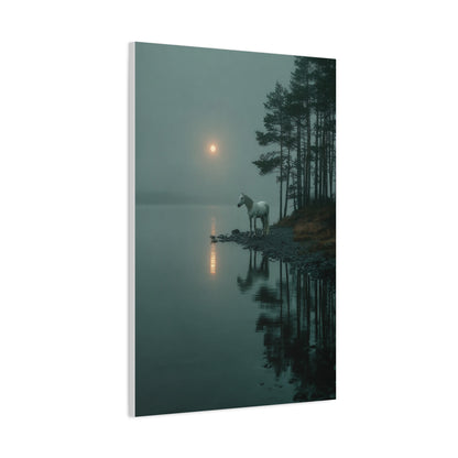 Gray Horse Moonlit Lake Wall Art & Canvas Print