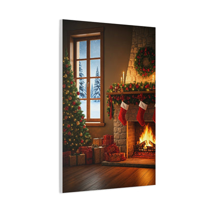 Cozy Christmas Fireplace Evening Wall Art & Canvas Print