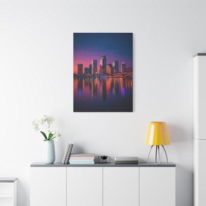 Modern City Skyline at Dusk Wall Art & Canvas Print
