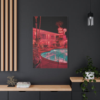 Pink Neon Pool Night Scene Wall Art & Canvas Print