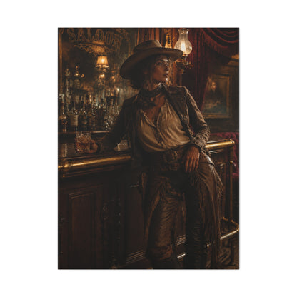 Saloon Cowgirl Cinematic Bar Scene Wall Art & Canvas Print