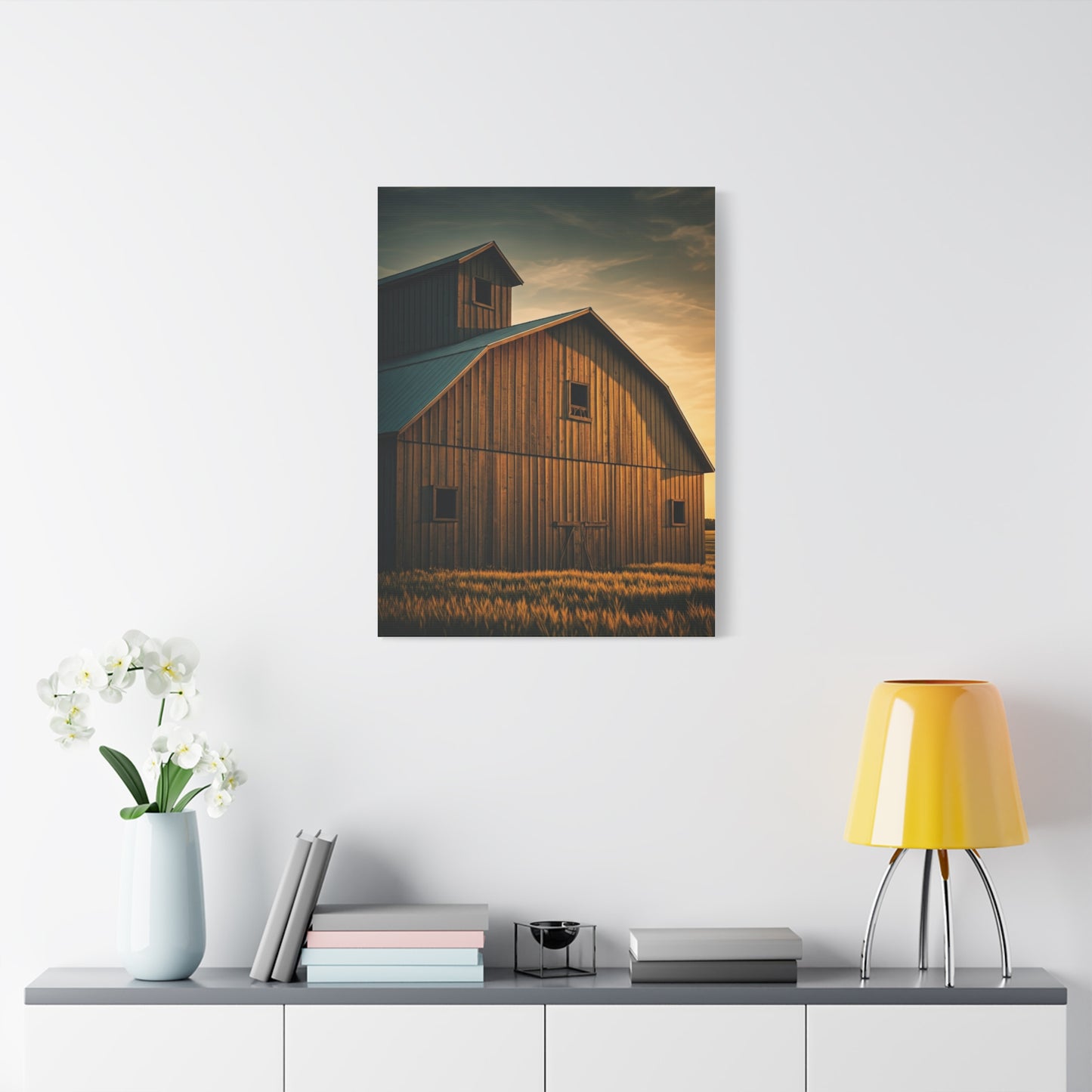 Twin Barn Structures in Evening Light Wall Art & Canvas Prints