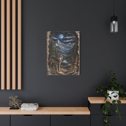 Rustic Mountain Wolf Shadowbox Landscape Wall Art & Canvas Print