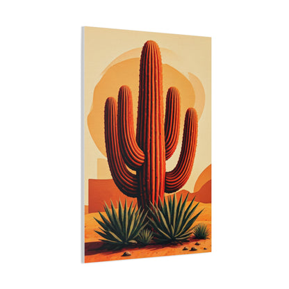 Golden Desert Sunset Saguaro Illustration Wall Art & Canvas Prints
