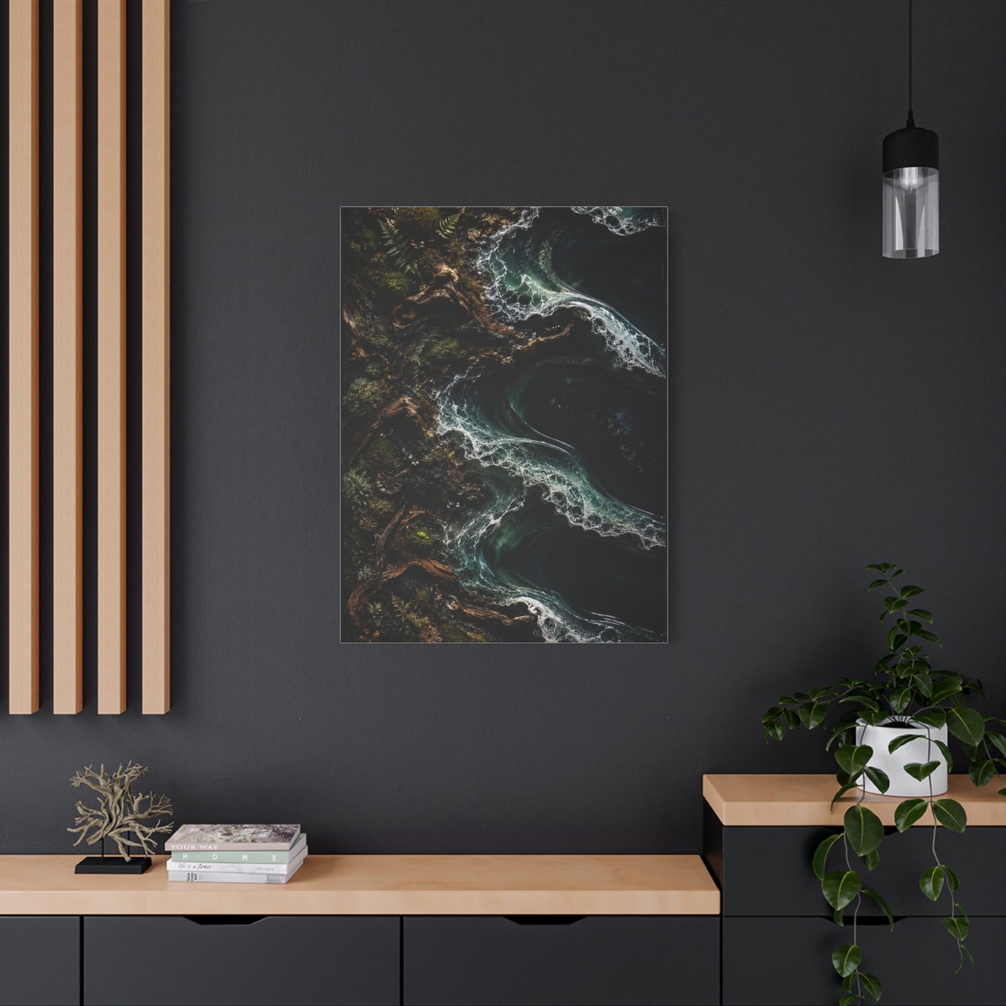 Dark Biophilic Coastal Wave Composition Wall Art & Canvas Print