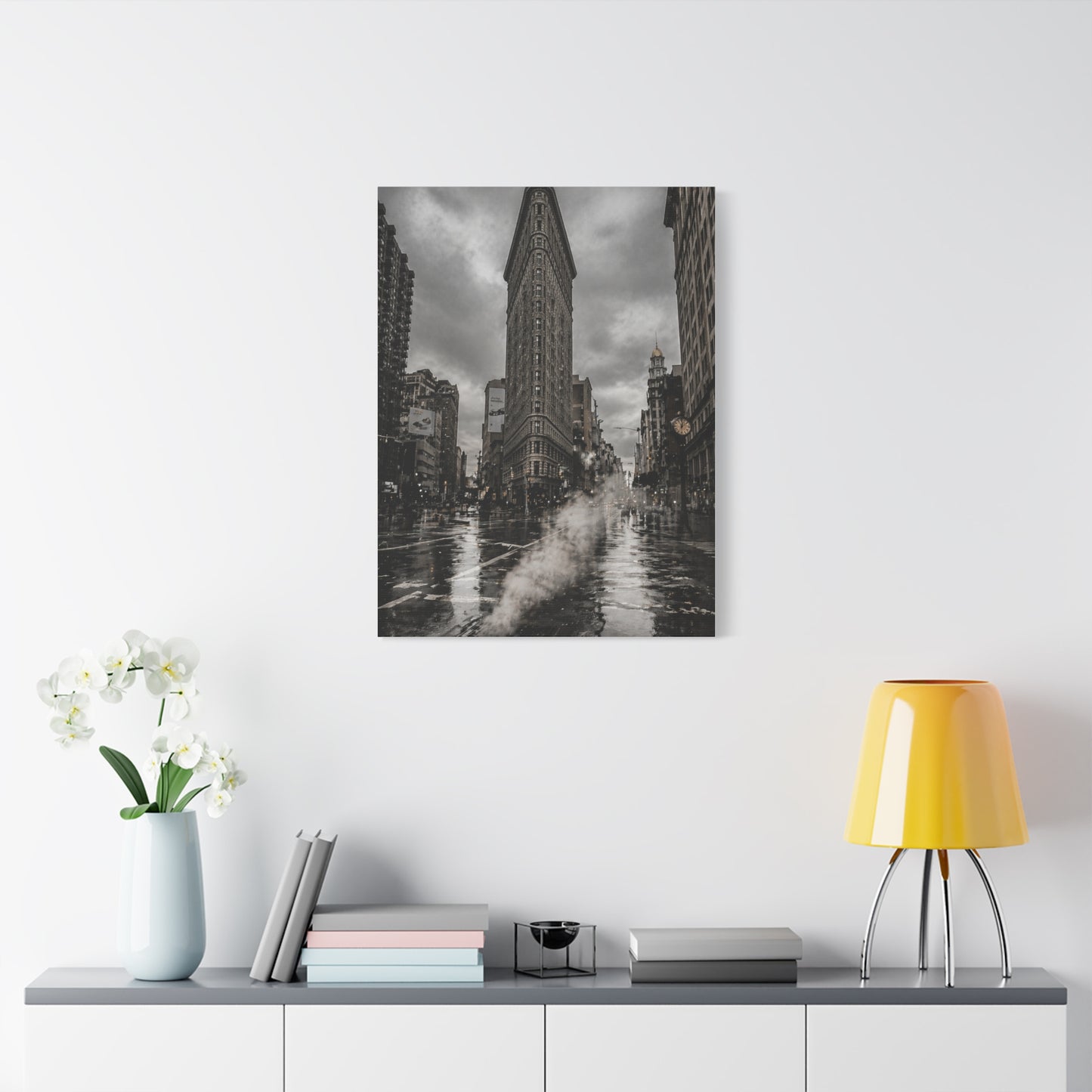 Flatiron Building Rainy Noir Wall Art & Canvas Print