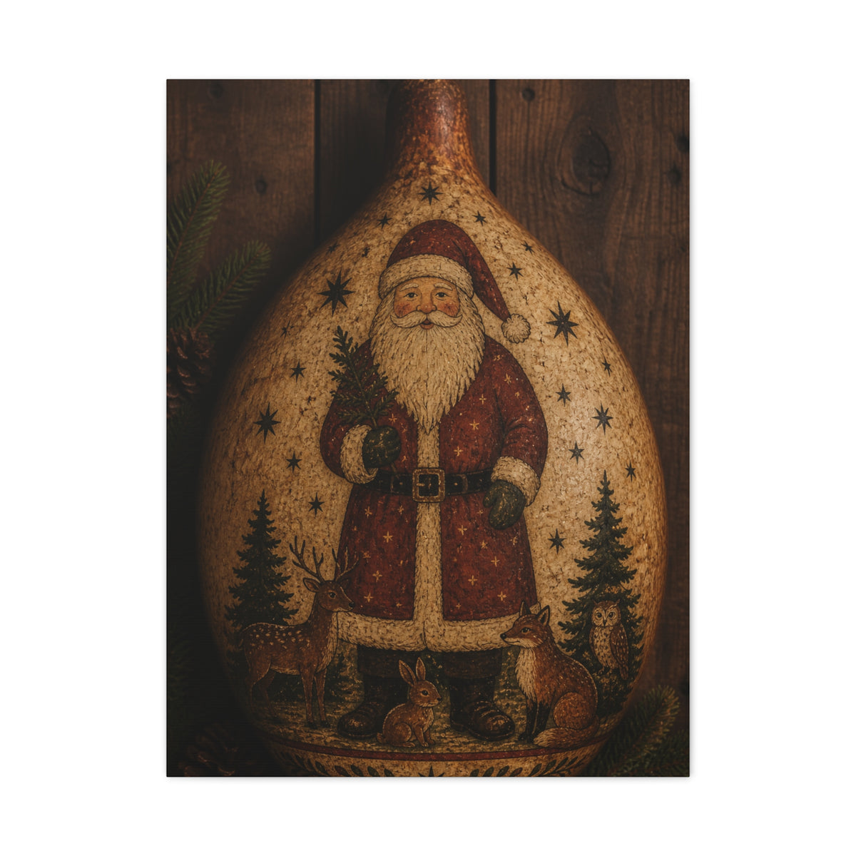 Folk Art Santa Gourd Plaque Wall Art & Canvas Print
