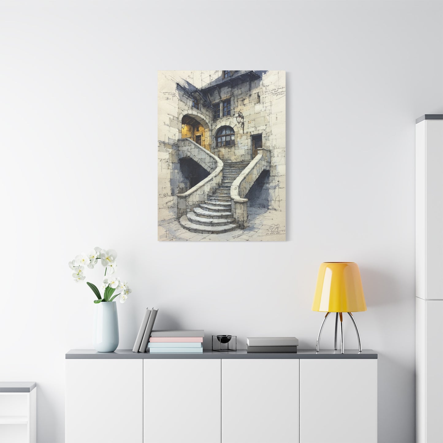 Architectural Staircase Sketch Wall Art & Canvas Print