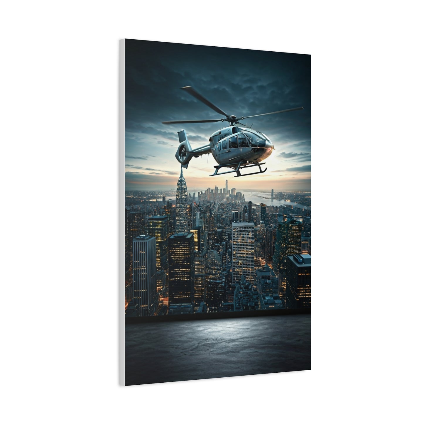 City Skyline Helicopter Patrol Wall Art & Canvas Prints