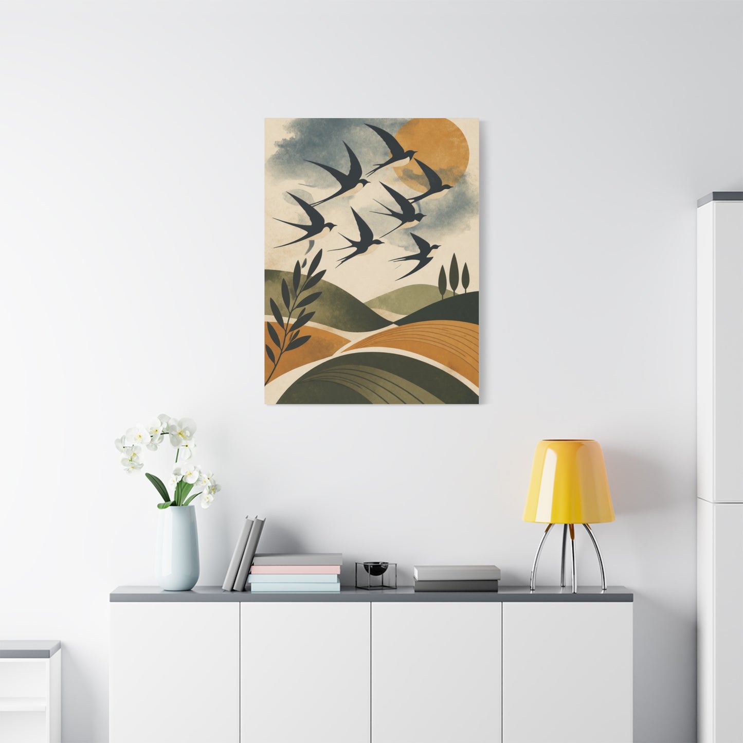 Minimalist Bird Silhouette Landscape Wall Art & Canvas Print