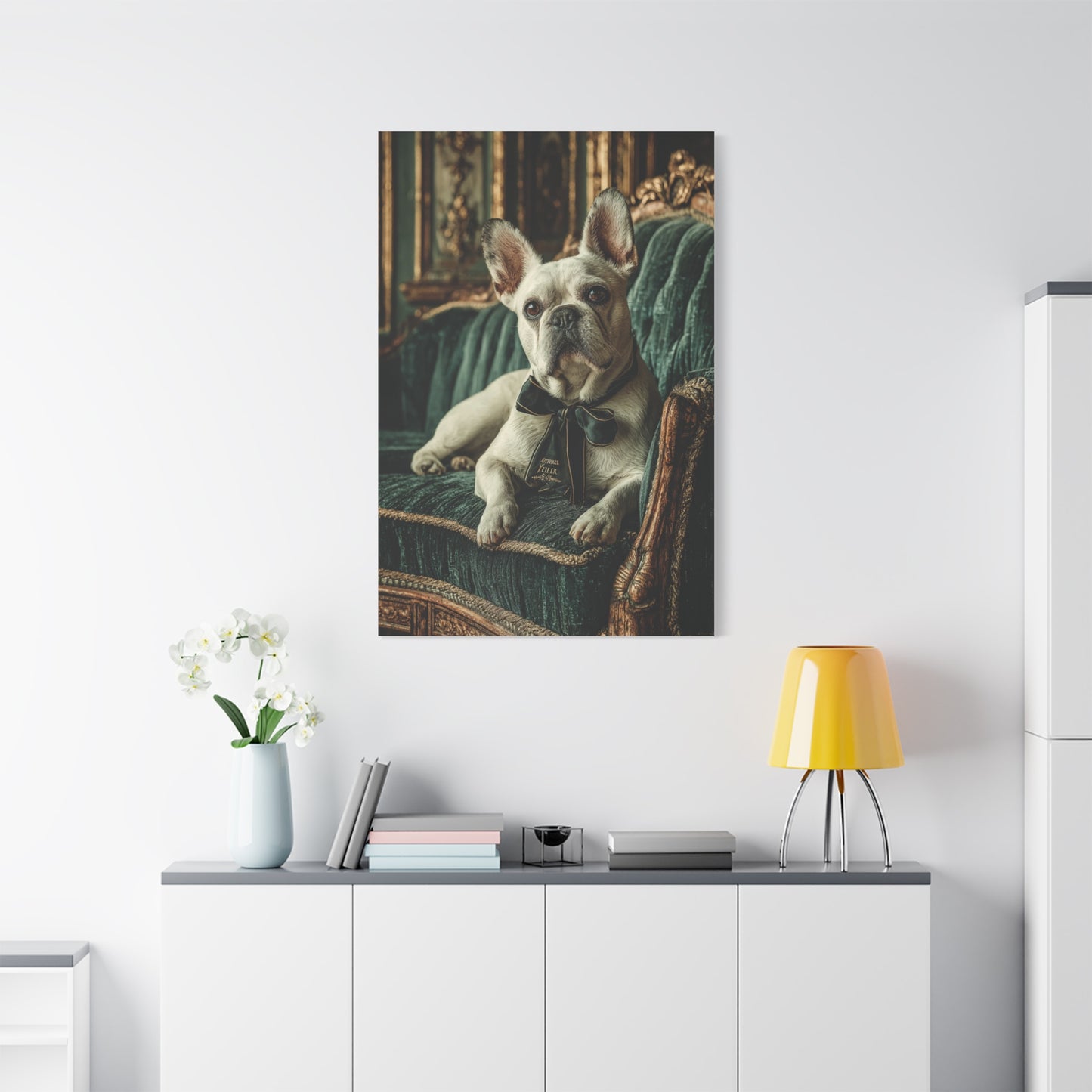 French Bulldog Velvet Sofa Portrait Wall Art & Canvas Print