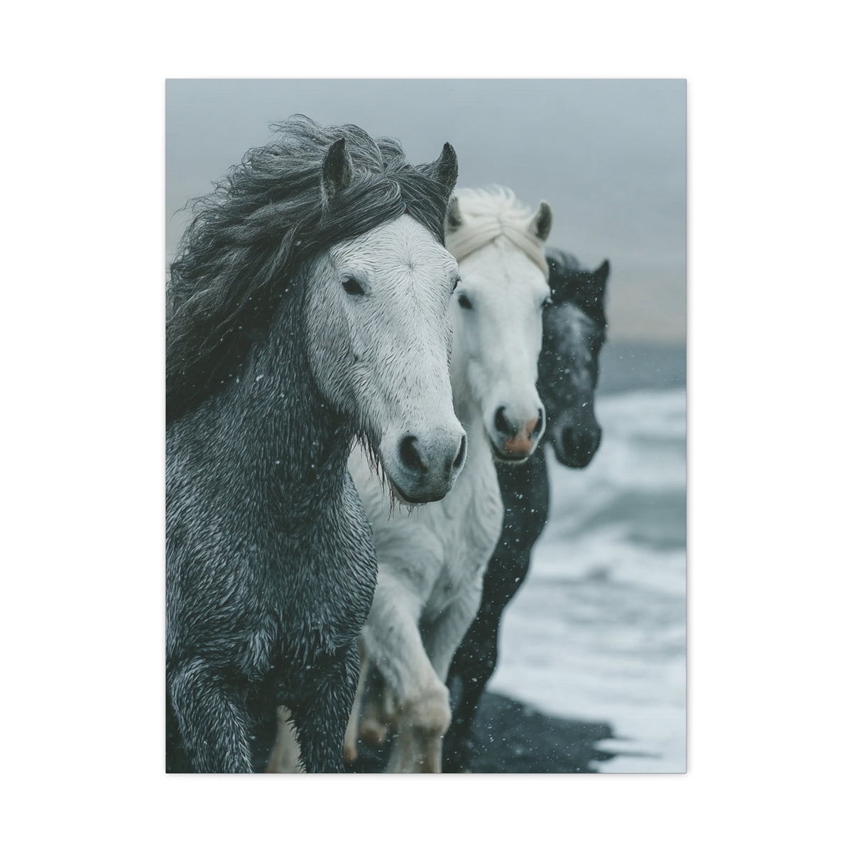 Coastal Wild Horses Storm Run Wall Art & Canvas Print