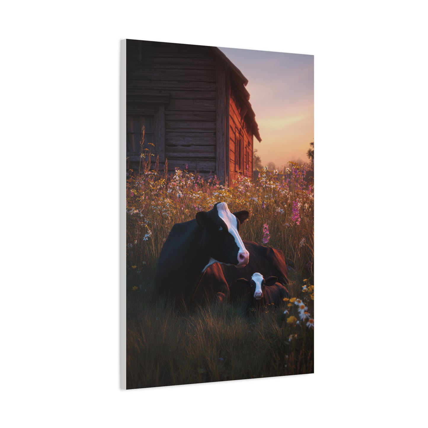Farmhouse Meadow Cow and Calf Wall Art & Canvas Print