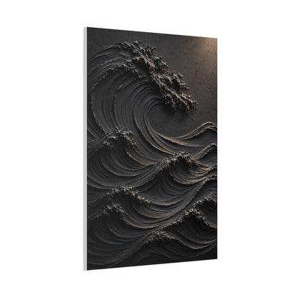 Matte Black Sculptural Ocean Motion Wall Art & Canvas Print