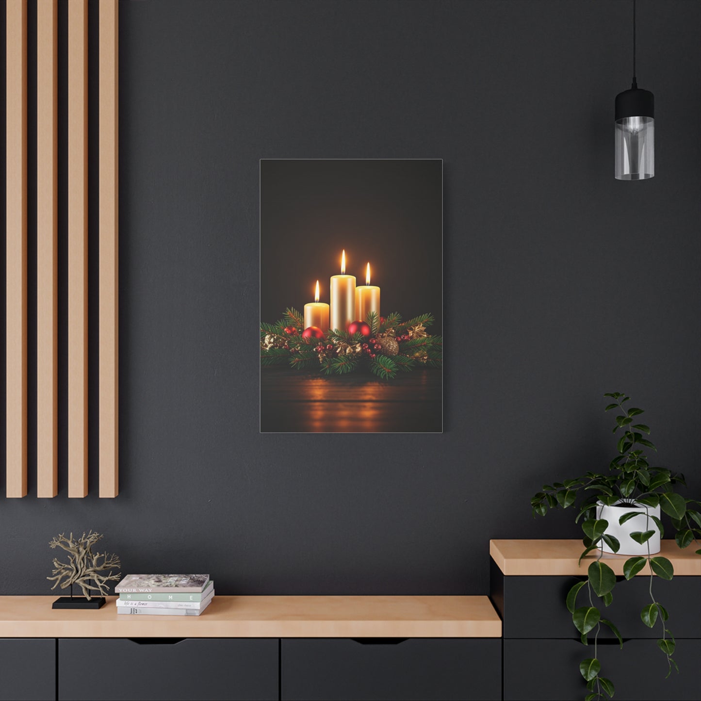 Christmas Candlelight Evergreen Centerpiece Wall Art & Canvas Print