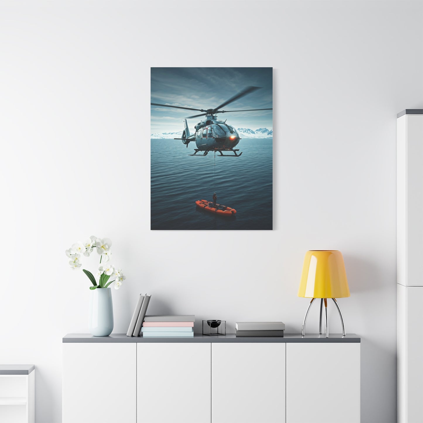 Arctic Rescue Helicopter Scene Wall Art & Canvas Print