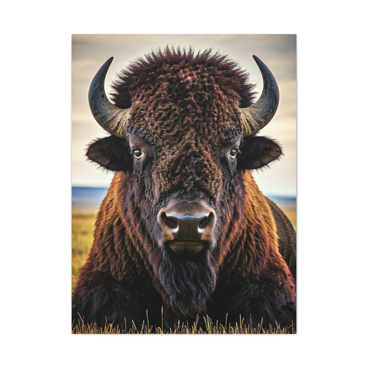 Symmetrical Prairie Bison Frontal Portrait Wall Art & Canvas Print