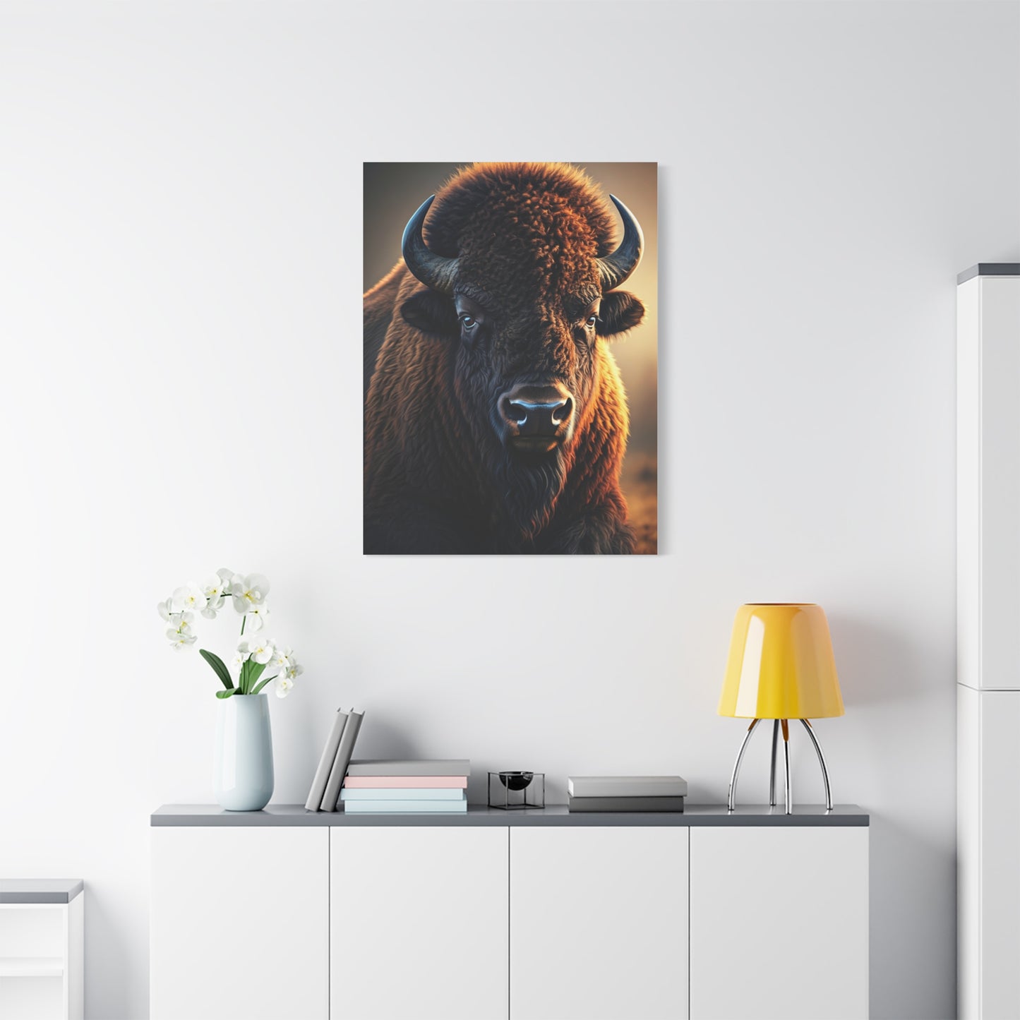 Golden Prairie Rim-Lit Bison Portrait Wall Art & Canvas Print