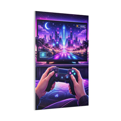 Neon Gamer Cityscape Wall Art & Canvas Print