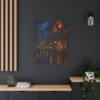 Rainy French Quarter Night Scene Wall Art & Canvas Print