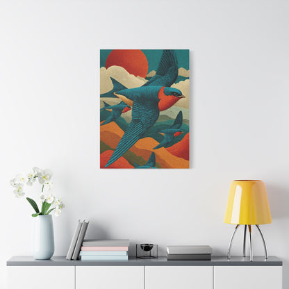 Stylized Swallow Flight Landscape Wall Art & Canvas Print
