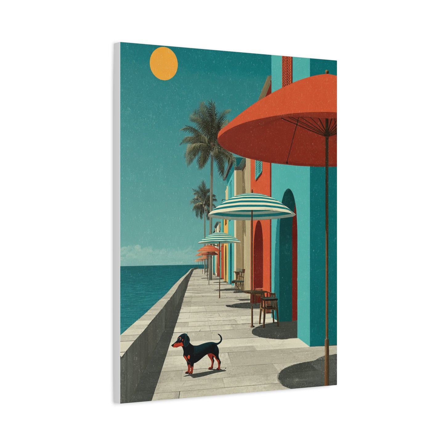 Dachshund Seaside Promenade Wall Art & Canvas Print