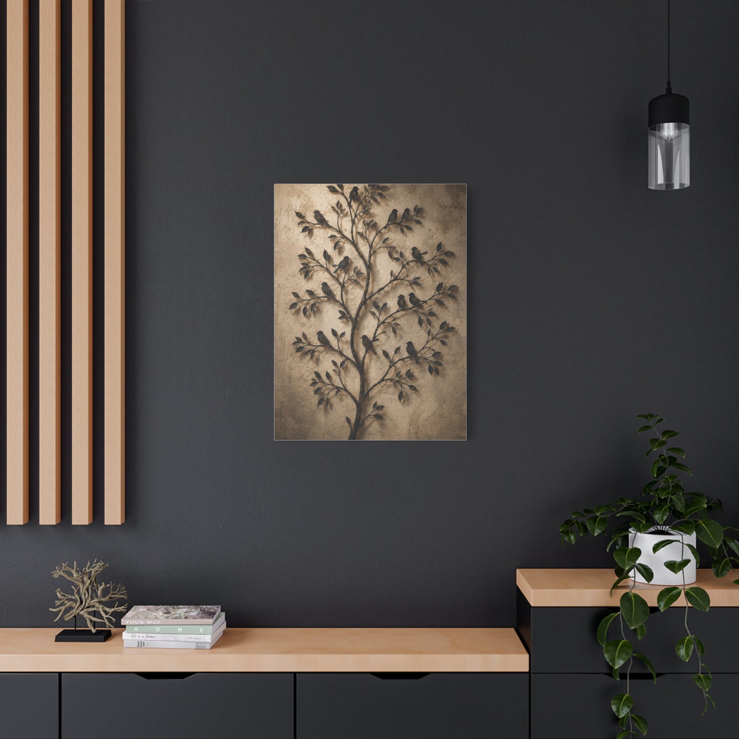 Minimal Metal Branch Birds Silhouette Trees Wall Art & Canvas Print