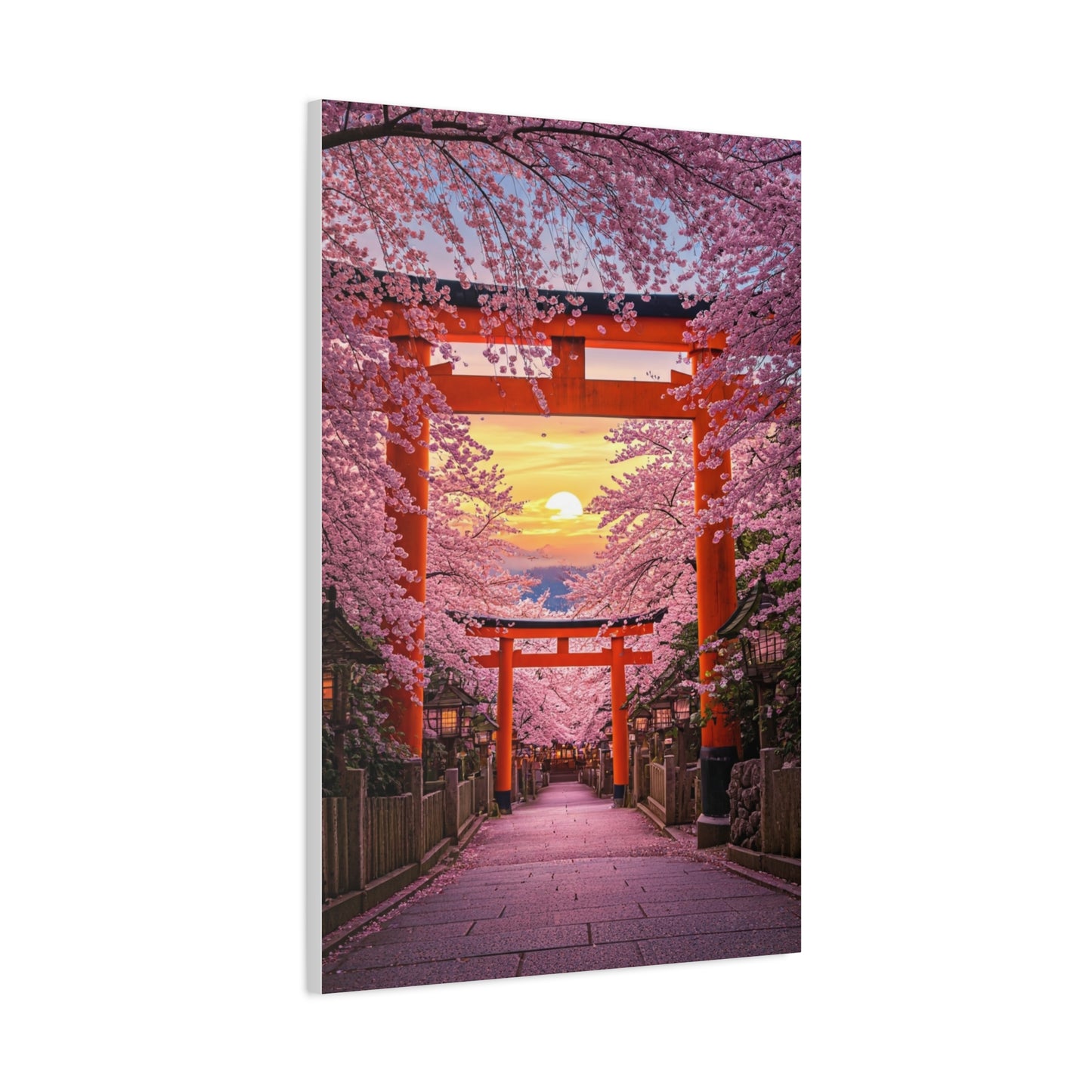 Torii Gate Sakura Pathway at Sunset Wall Art & Canvas Prints
