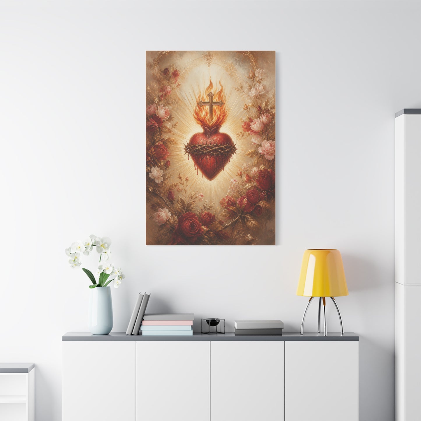 Sacred Heart Floral Devotional Wall Art & Canvas Print