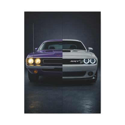 Dodge Challenger Heritage Split 1970 vs Modern SRT Wall Art & Canvas Prints