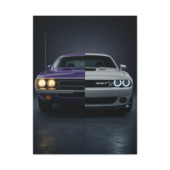 Dodge Challenger Heritage Split 1970 vs Modern SRT Wall Art & Canvas Prints