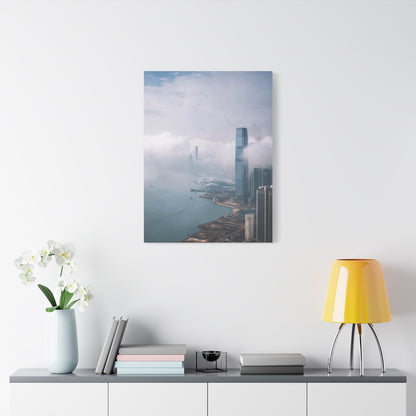 Hong Kong Foggy Harbor Skyline Wall Art & Canvas Print