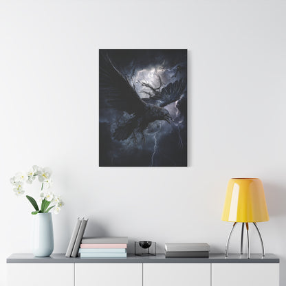 Raven Flying Through Storm Lightning Wall Art & Canvas Print
