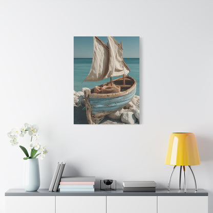Driftwood Sailboat Coastal Sculpture Wall Art & Canvas Print