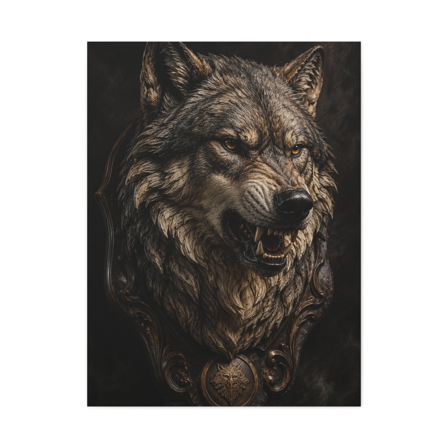 Baroque Gothic Wolf Head Sculpture Portrait Wall Art & Canvas Print