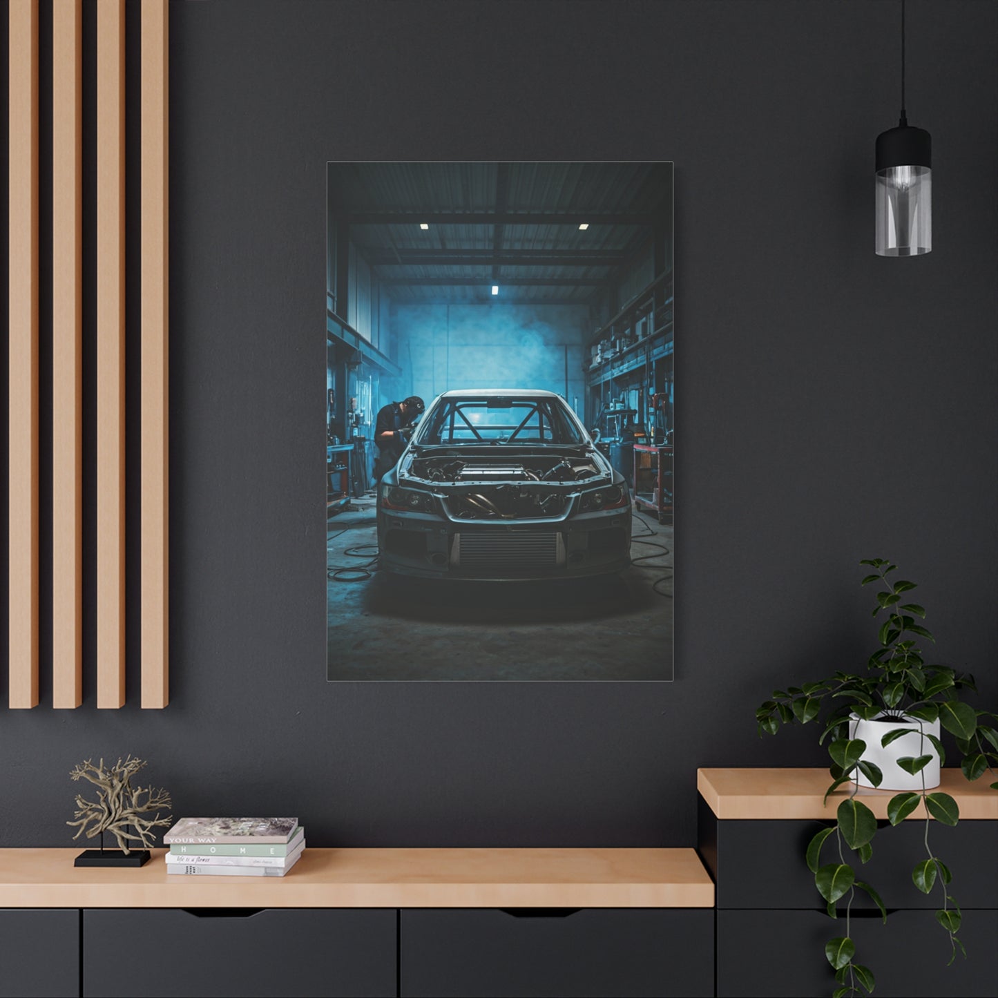 Mitsubishi Lancer Evolution Custom Fabrication Garage Wall Art & Canvas Prints