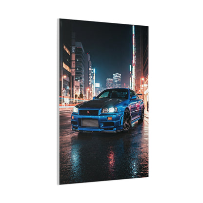 Nissan Skyline GT-R R34 City Rain Reflections Wall Art & Canvas Prints