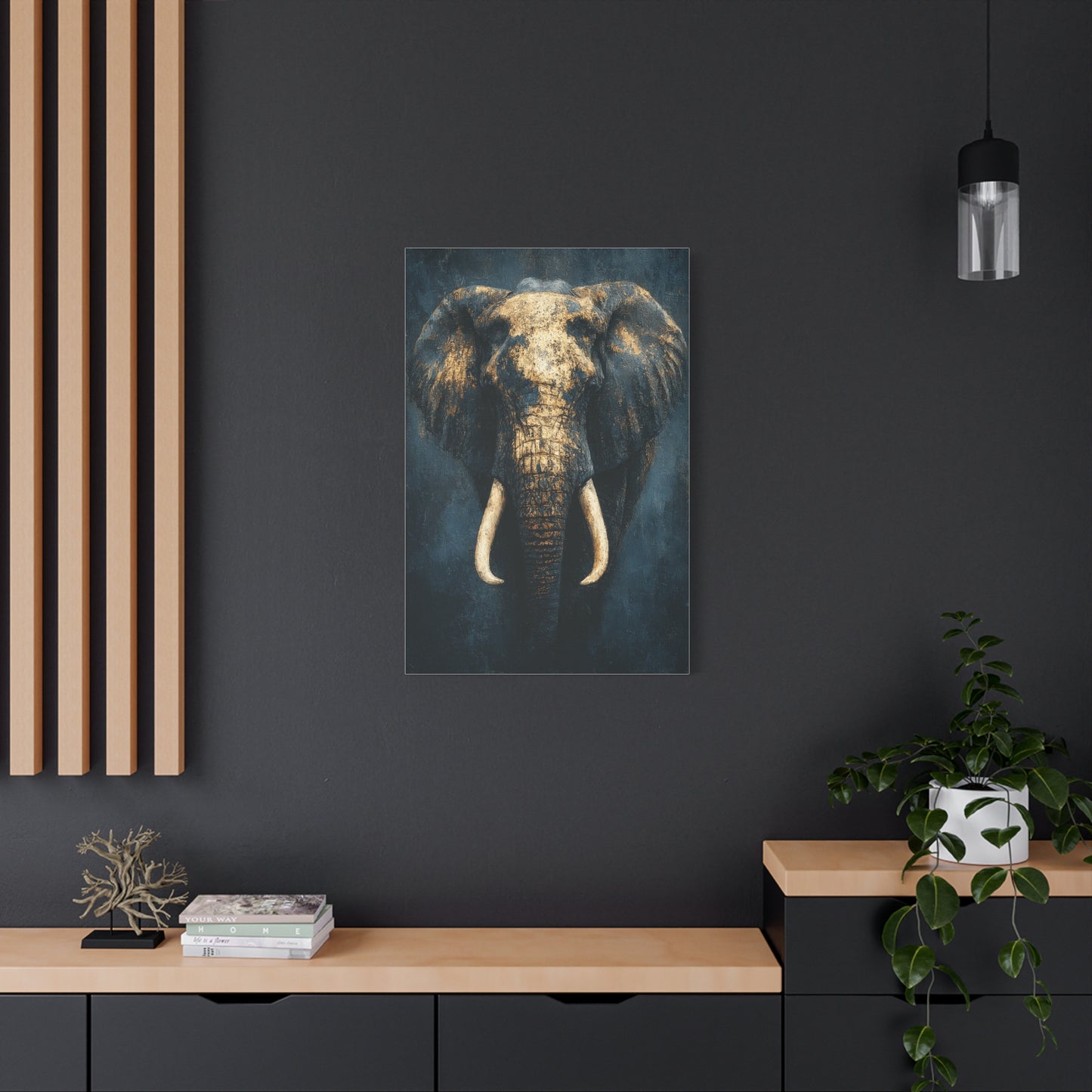 Black and Gold Regal Elephant Portrait Wall Art & Canvas Print
